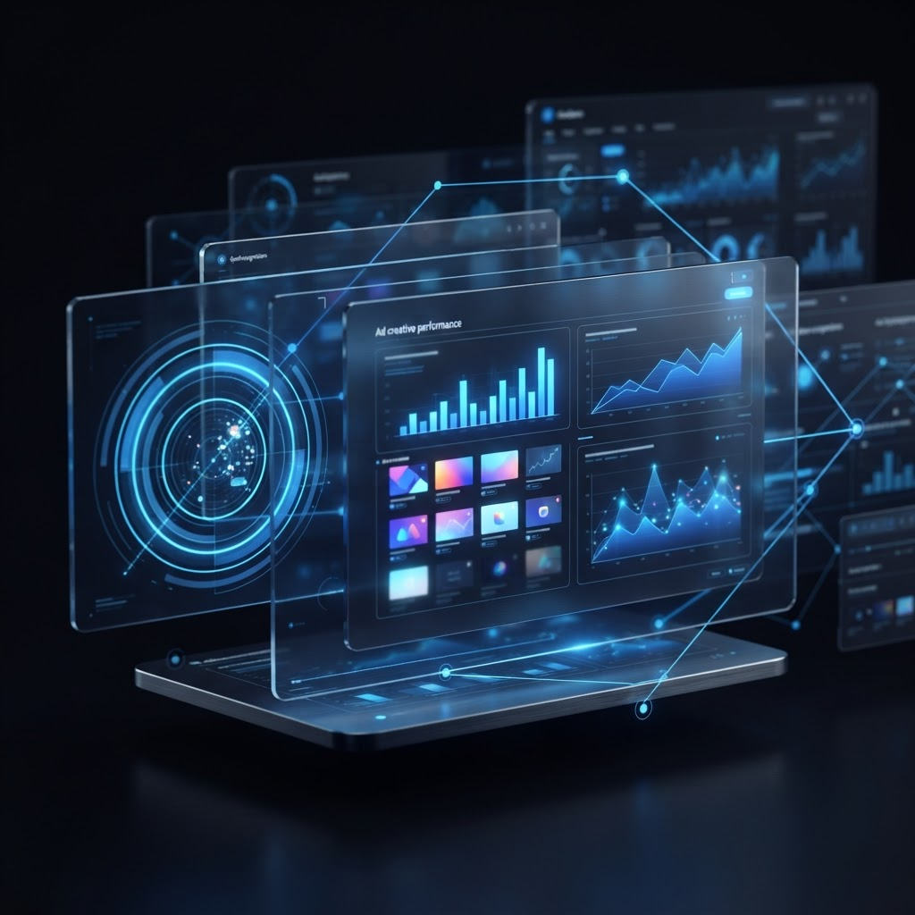 Abstract visualization of ad campaign management panels
